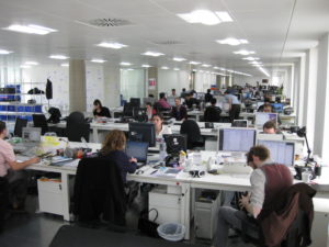 Employees working in an open office