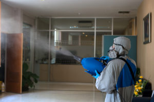 electrostatic disinfection sprayed in an office